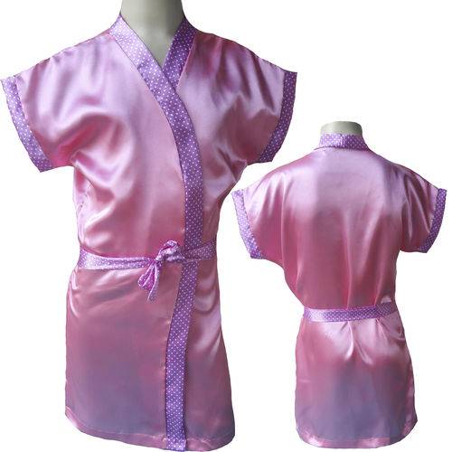 Assistência Técnica, SAC e Garantia do produto Robe Infantil de Cetim Feminino Roupão Noiva Kimono Cor Chiclete Faixa Rosa Bolinha Branca Ref 404