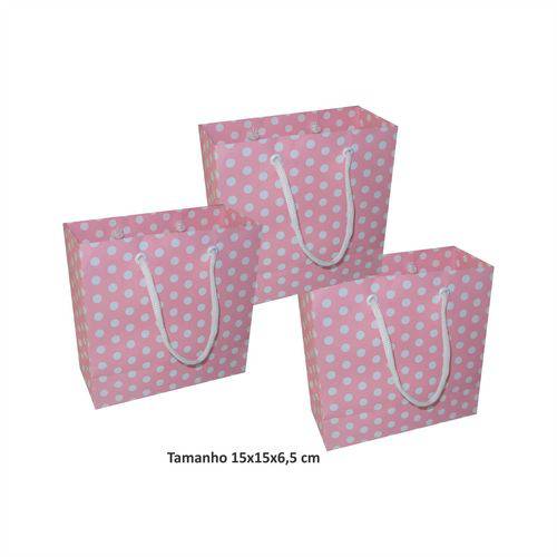 Assistência Técnica, SAC e Garantia do produto Sacola de Papel P (15x15x6,5 Cm) Rosa de Bolinha Branca - 10 Unidades