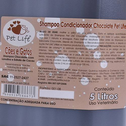 Assistência Técnica, SAC e Garantia do produto Shampoo Chocolate 5 Litros - Pet Life