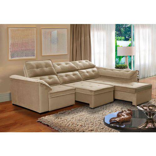 Assistência Técnica, SAC e Garantia do produto Sofá 6 Lugares Super Chaise Retrátil 290x235 Cm Assento Reclinável Canto Dallas Bege Megasul