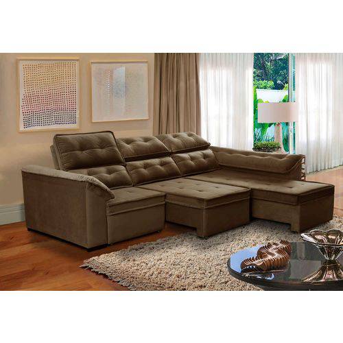 Assistência Técnica, SAC e Garantia do produto Sofá 6 Lugares Super Chaise Retrátil 290x235 Cm Assento Reclinável Canto Dallas Marrom Megasul