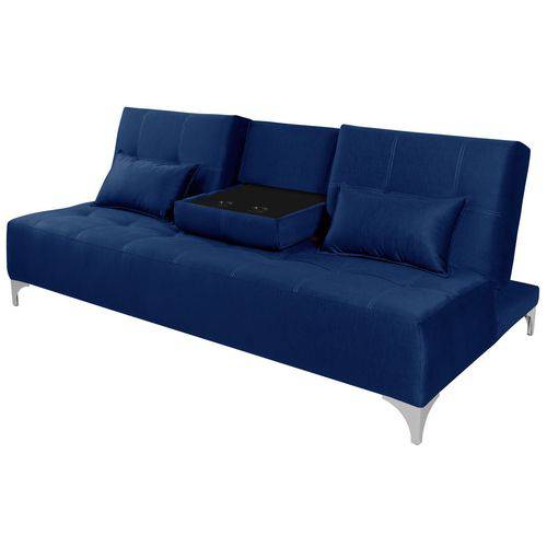 Assistência Técnica, SAC e Garantia do produto Sofa Cama Berlim com Mesinha - Essencial Estofados Reclinável Suede Liso - Azul Marinho