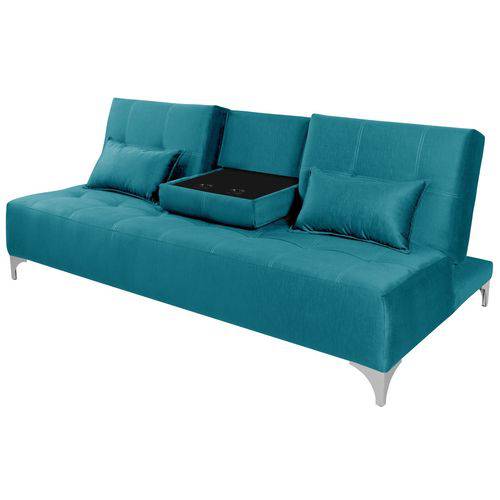Assistência Técnica, SAC e Garantia do produto Sofa Cama Berlim com Mesinha - Essencial Estofados Reclinável Suede Liso - Azul Turquesa