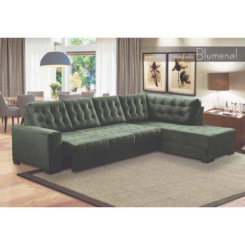 Assistência Técnica, SAC e Garantia do produto Sofá Retrátil Encosto Fixo 5 Lugares e Chaise Fixa Blumenal 310x207 Veludo Verde - Megasul