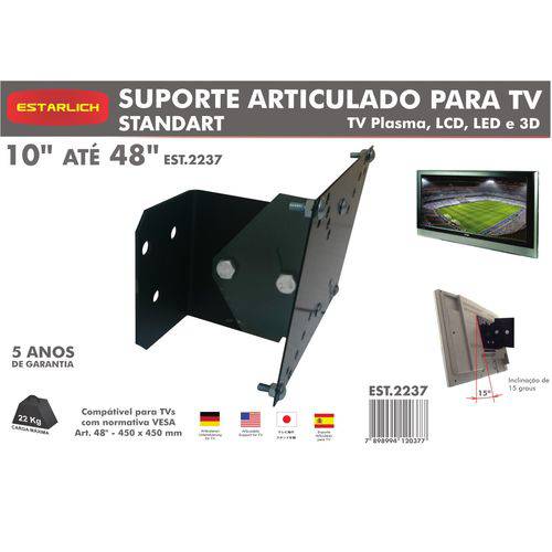 Assistência Técnica, SAC e Garantia do produto Suporte TV Estarlich (Inclinável) Articulado X Standart de 10" Até 48" - EST.2237