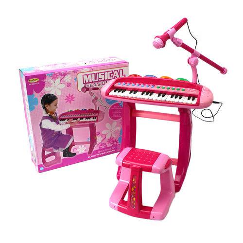 Assistência Técnica, SAC e Garantia do produto Teclado Piano Infantil Rosa + Microfone + Banquinho Luz Som - Mc18062