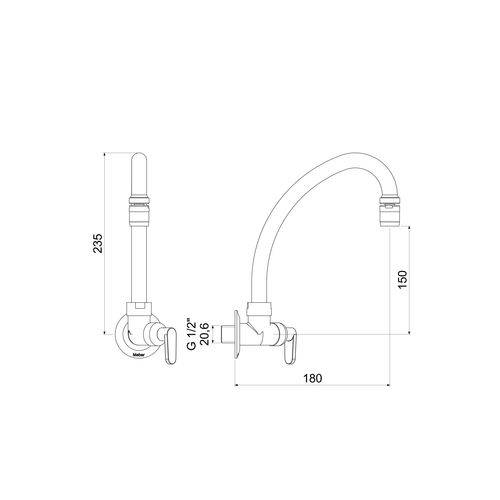 Assistência Técnica, SAC e Garantia do produto Torneira para Cozinha com Bica Móvel de Parede 1187 Uni - 26773.3 - Meber Metais