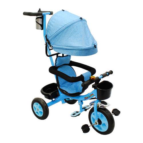 Assistência Técnica, SAC e Garantia do produto Triciclo Ferro Infantil Rodas Borracha Carrinho Passeio Bebe Capota Azul - Mc4789az