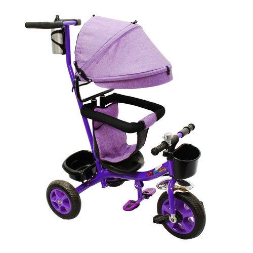 Assistência Técnica, SAC e Garantia do produto Triciclo Ferro Infantil Rodas Borracha Carrinho Passeio Bebe Capota Roxo - Mc4789rx