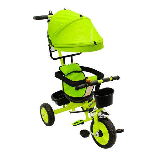 Assistência Técnica, SAC e Garantia do produto Triciclo Ferro Infantil Rodas Borracha Carrinho Passeio Bebe Capota Verde - Mc4789vd