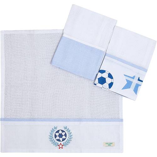 Assistência Técnica, SAC e Garantia do produto Trio Boquinhas Fralda Barrada e Bordada La Goal Branco e Azul - Laura Ashley