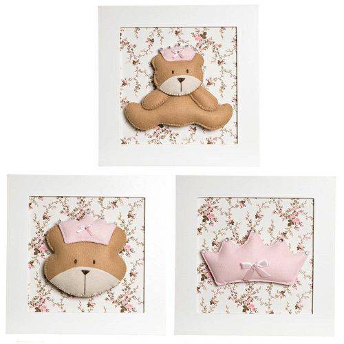 Assistência Técnica, SAC e Garantia do produto Trio de Quadros Ursa Princesa Quarto Bebê Infantil Menina