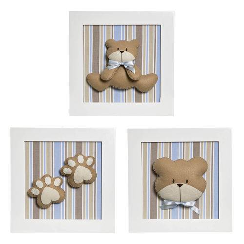 Assistência Técnica, SAC e Garantia do produto Trio de Quadros Urso Quarto Bebê Infantil Menino