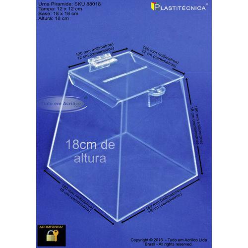 Assistência Técnica, SAC e Garantia do produto Urna Pirâmide em Acrílico 18cm - Cristal com Cadeado