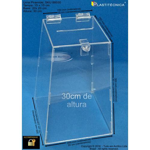 Assistência Técnica, SAC e Garantia do produto Urna Pirâmide Transparente com 30cm - Acrilico Cristal 3mm - com Cadeado