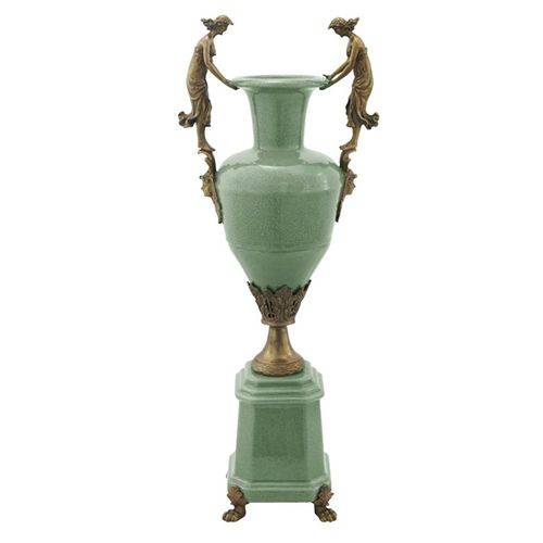 Assistência Técnica, SAC e Garantia do produto Vaso em Porcelana Verde Ornamentos em Bronze 61 X 24