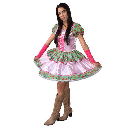 Assistência Técnica, SAC e Garantia do produto Vestido de Festa Junina Caipira Quadrilha Adulto Verde e Rosa Adulto com Luva e Fitas de Cabelo