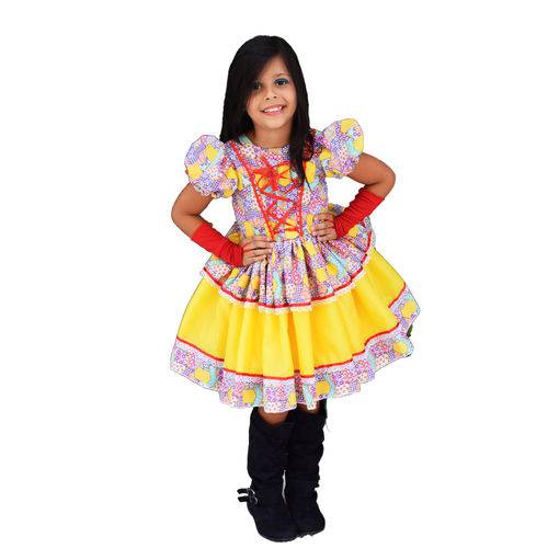 Assistência Técnica, SAC e Garantia do produto Vestido Festa Caipira Quadrilha Junina Infantil Amarelo Chique com Luva e Fitas de Cabelo