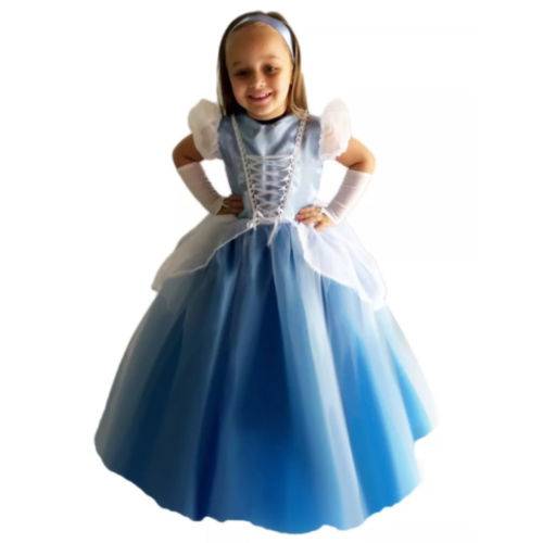 Assistência Técnica, SAC e Garantia do produto Vestido Festa Fantasia Princesa Cinderela Infantil Acompanha Luva