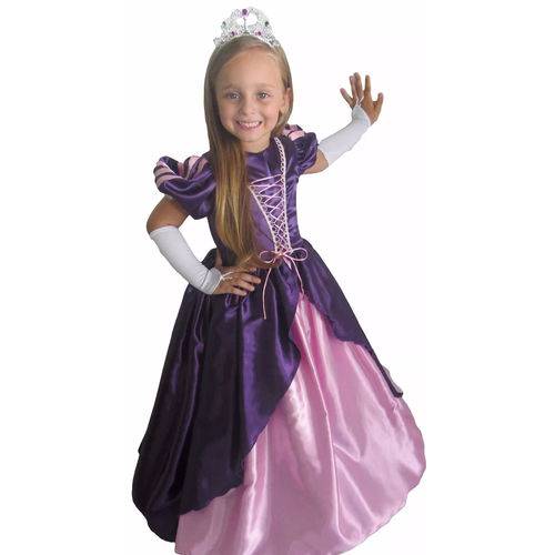 Assistência Técnica, SAC e Garantia do produto Vestido Festa Infantil Fantasia Princesa Rapunzel Longo Luxo e Luva