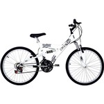Assistência Técnica e Garantia do produto Bicicleta Polimet Kanguru Aro 24 18 Marchas Full Suspension - Branca