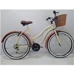Assistência Técnica e Garantia do produto Bicicleta Retro Beach Feminina Aro 26 Creme C/18v Cesta Vime