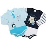 Assistência Técnica e Garantia do produto Body Bebê Masculino Manga Longa Azul Claro e Azul Marinho Kit com 2 Unidades