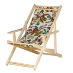 Assistência Técnica e Garantia do produto Cadeira Espreguiçadeira Dobrável Madeira Maciça Natural com Tecido Floral - Móveis Brasil