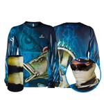 Assistência Técnica e Garantia do produto Camisa Pesca Esportiva Quisty Tucunaré Azul Camuflado + Máscara de Proteção 50 UV - Camiseta de Pesca Quisty