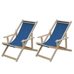 Assistência Técnica e Garantia do produto Conjunto 2 Cadeiras Espreguiçadeira Dobrável Madeira Maciça Natural com Tecido Azul - Móveis Brasil