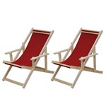 Assistência Técnica e Garantia do produto Conjunto 2 Cadeiras Espreguiçadeira Dobrável Madeira Maciça Natural com Tecido Vermelho - Móveis Brasil