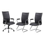 Assistência Técnica e Garantia do produto Conjunto com 1 Cadeira Presidente e 2 Cadeiras Interlocutores em Couro PU PEL-9023H/V Pretas