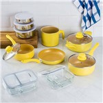 Assistência Técnica e Garantia do produto Conjunto de Panelas Everyday Amarelo + 2 Marmitas Vidro + Conjunto Potes Inox - 10 Peças - La Cuisine
