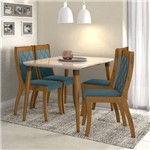 Assistência Técnica e Garantia do produto Conjunto Sala de Jantar Mesa Ballet 120cm 4 Cadeiras Merengue Móveis Lopas Rovere Soft/off White Linho Rinzai Azul