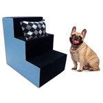 Assistência Técnica e Garantia do produto Escada Pet para Cães e Gatos 3 Degraus - Courino Azul Lateral
