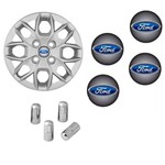 Assistência Técnica e Garantia do produto Jogo Calota Aro 14 Ford Ka Sedan Hatch 2015 Grid Prata + Emblema Resinado + Tampa Ventil Cromada