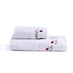 Assistência Técnica e Garantia do produto Jogo de Banho Realce Mini Rosas 2 Peças Jacquard Bouton Branco