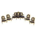 Assistência Técnica e Garantia do produto Jogo de Sofá Azul Luis XV 4 Poltronas Folheado a Ouro