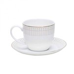 Assistência Técnica e Garantia do produto Jogo de Xícaras de Chá com Pires Porcelana 220ml 12 Peças Kiev Rojemac Branco/Dourado