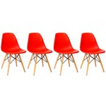 Assistência Técnica e Garantia do produto Kit 4 Cadeiras Colorida Cozinha Jantar Eames Base Madeira Vermelho