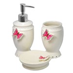 Assistência Técnica e Garantia do produto Kit Banheiro Porta Sabonete Líquido Ceramica Borboletas