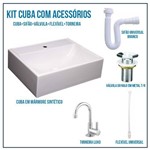 Assistência Técnica e Garantia do produto Kit Cuba Pia para Banheiro Retangular Jacuzzi 47 Cm + Válvula 7/8 + Torneira 1/4 + Sifão + Flexível