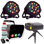 Assistência Técnica e Garantia do produto Kit Iluminação FESTA DJ 2 Refletores Led Par - LASER Holográfico Máquina Fumaça LED + Líquido FOG