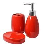 Assistência Técnica e Garantia do produto Kit para Banheiro 3 Peças Porta Sabonete Líquido Liso Vermelho
