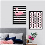 Assistência Técnica e Garantia do produto Quadro Decorativo 60x90 com Moldura Flamingo Folha Geométrico Rosa Decoração - Decorativa