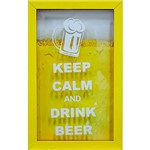Assistência Técnica e Garantia do produto Quadro Keep Calm Beer Porta-Tampinhas Amarelo 17x27x3cm - Kapos