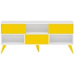 Assistência Técnica e Garantia do produto Rack Vivva 1350 com 1 Gaveta 2 Portas Deslizantes Branco/Amarelo - Multivisão