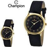 Assistência Técnica e Garantia do produto Relógio Champion Feminino Original Dourado Couro Camurça Preto