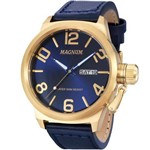 Assistência Técnica e Garantia do produto Relógio Magnum Masculino Ma33399a Dourado Azul Couro