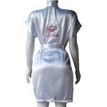 Assistência Técnica e Garantia do produto Robe Cetim Feminino Branco Bordado Noiva com Coroa Cor Rosa Pink